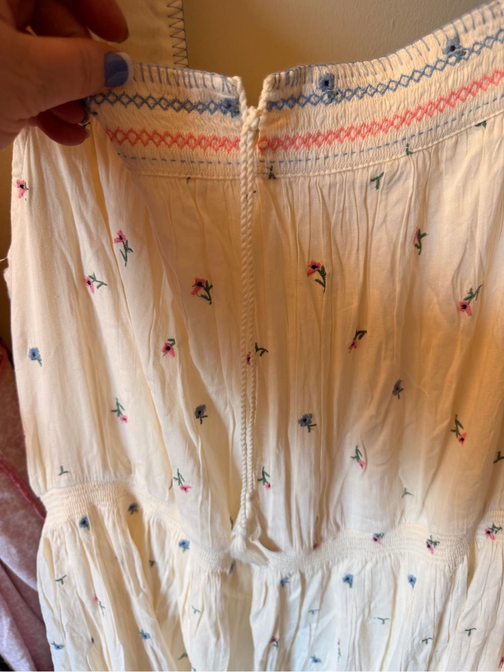 NWOT Old Navy Cream Sundress with Pink & Blue Embroidery - Picture 2 of 8